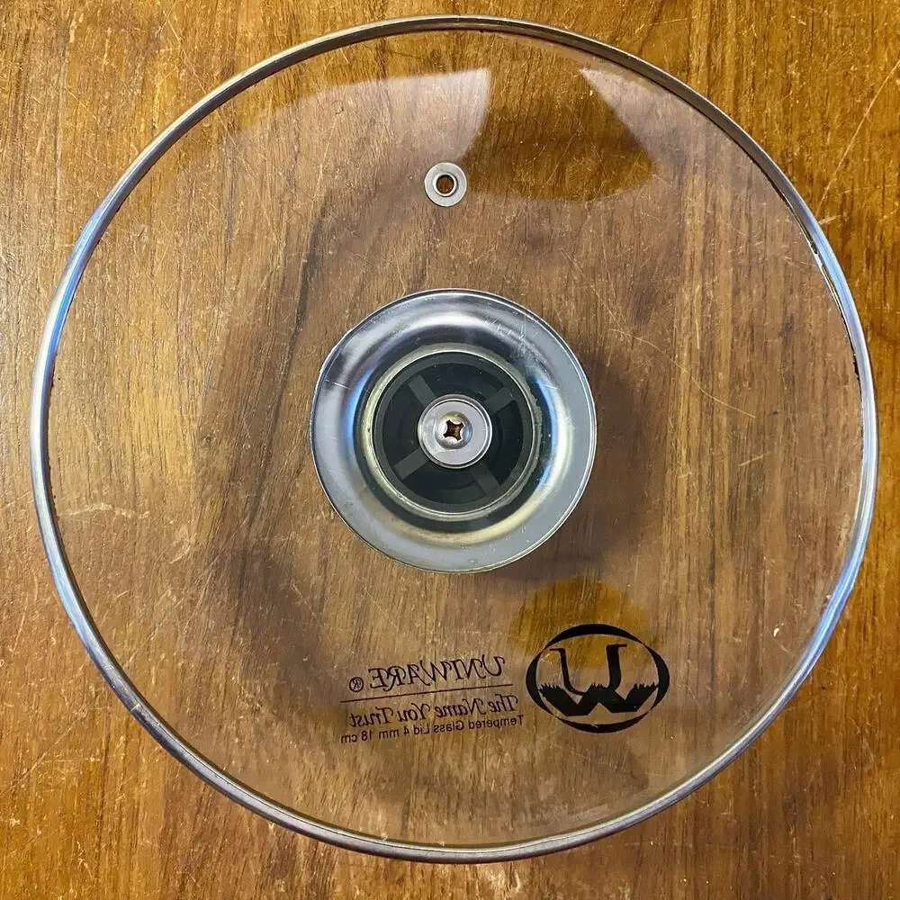 Uniwear Glass pot lid 8” Vented With Black Knob Replacement Cooking Lid